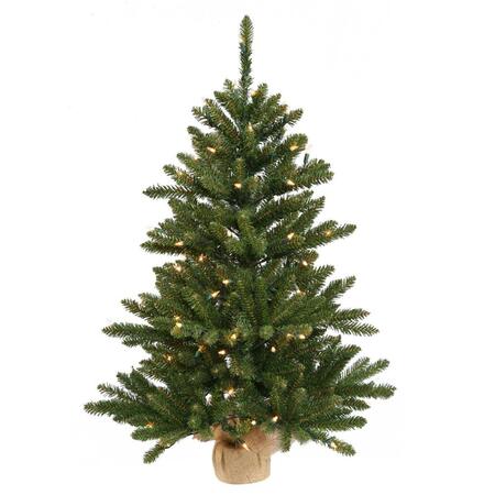 VICKERMAN 42 in. Green Anoka Pine Christmas Tree with Burlap Base 150 Clear Dura Light B160443